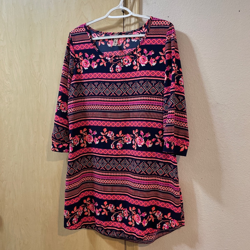 Women Medium/Large Mini Dress Boho Tunic Blouse Spring Colors